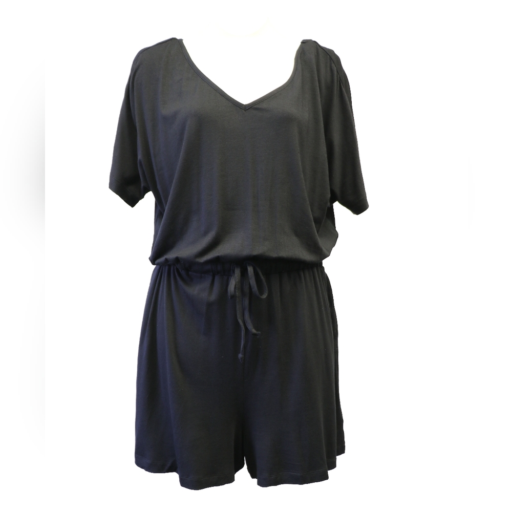 Black V-Neck Short Sleeve Romper